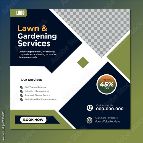 Agriculture, lawn and gardening services social media post banner template design