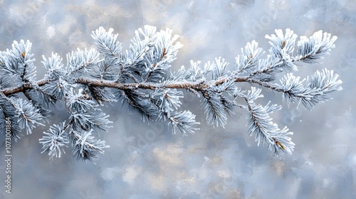 15. Close-up of a snow-laden evergreen branch with delicate frost details and soft light