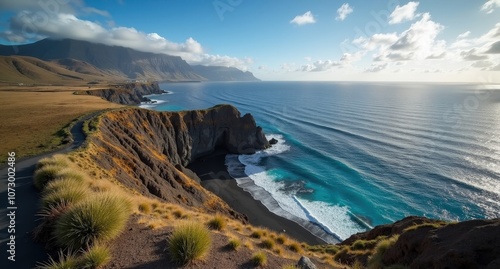 The Galápagos Islands, Ecuador, rocky shores, crystal-clear water, and unique wildlife, showcasing the isolated natural beauty and biodiversity of the islands.