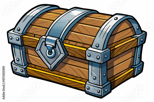 wooden chest with metal straps vector on white isolated background, hand drawn sketch