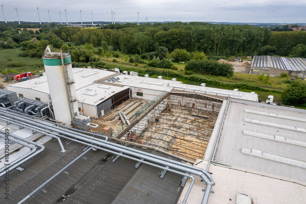 Part of a huge factory is being renovated