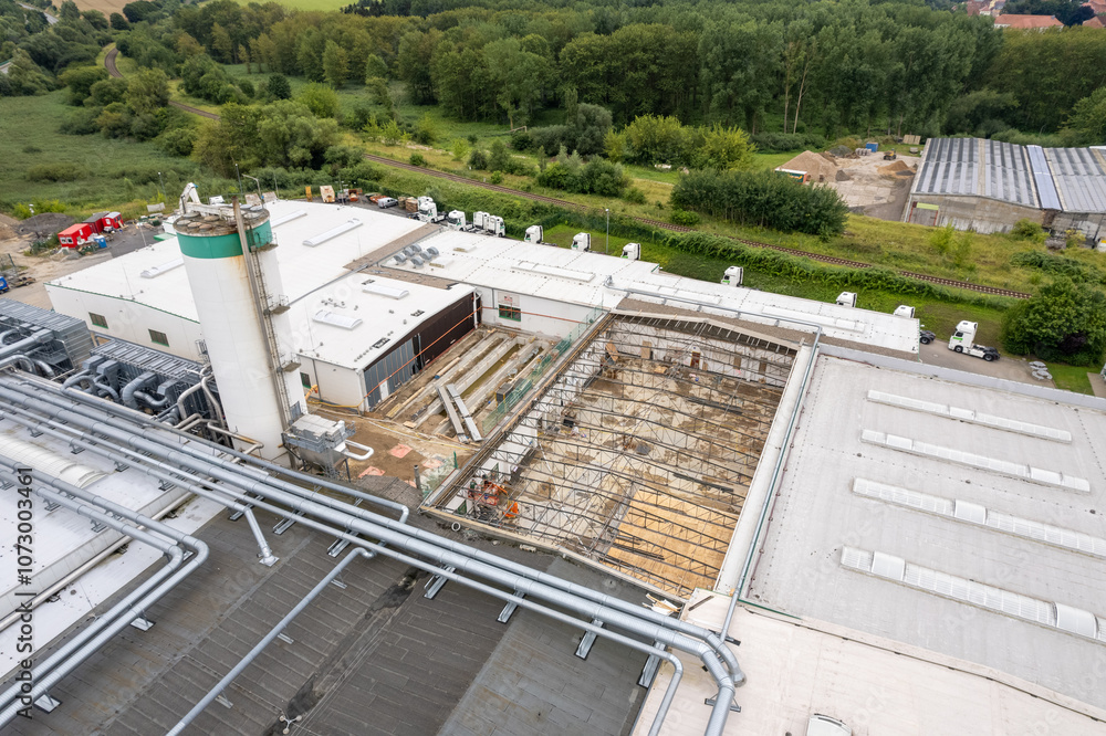 Part of a huge factory is being renovated
