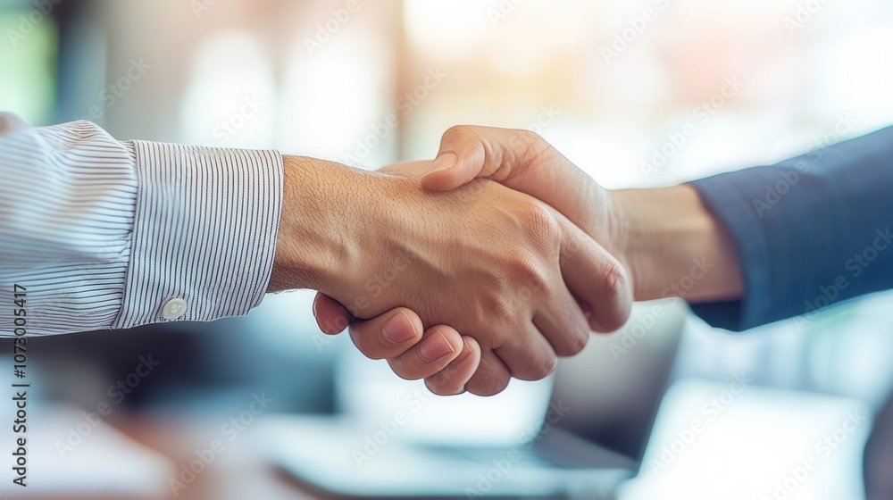 Handshake in a modern office while discussing business opportunities Handshake in a modern office while discussing business opportunities