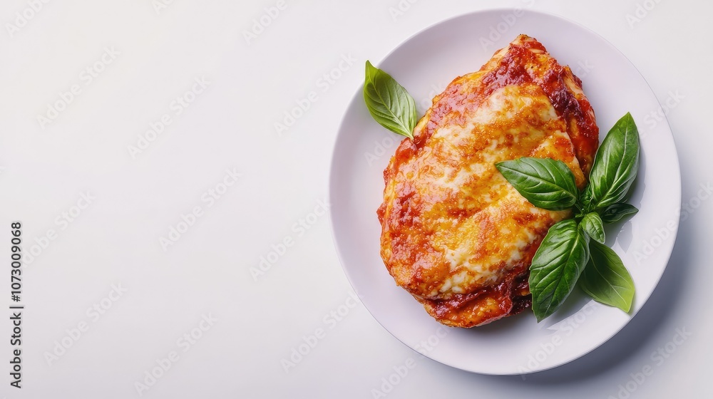 Delicious Cheese and Basil Dish on White Plate Delicious Cheese and Basil Dish on White Plate