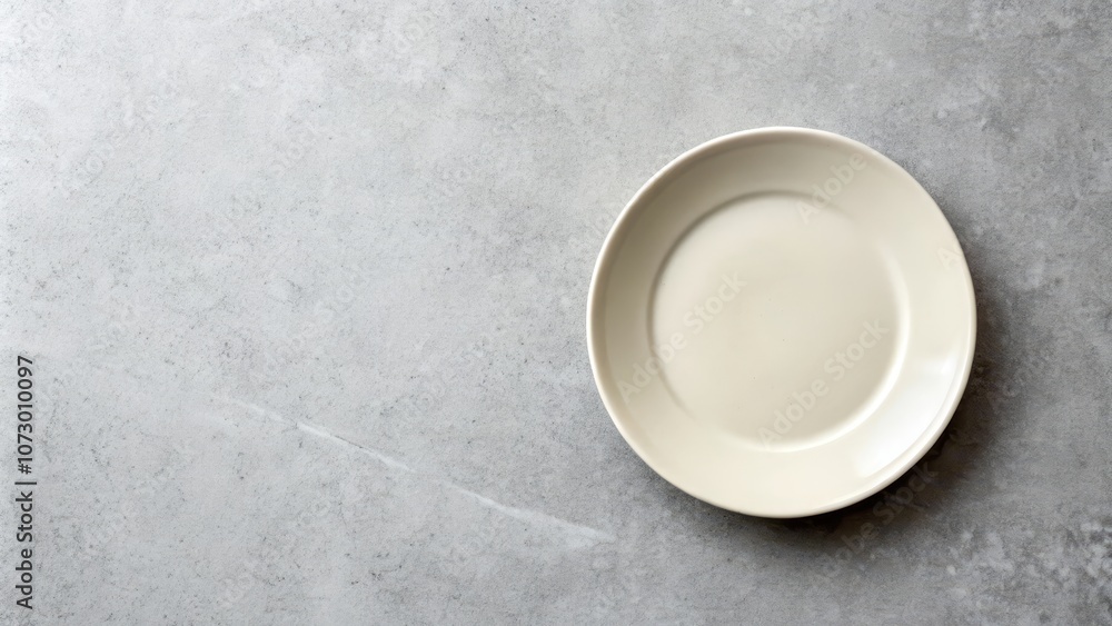 A simple white plate on a gray background, waiting for its purpose, a clean slate for culinary creativity. A simple white plate on a gray background, waiting for its purpose, a clean slate for culinary creativity.