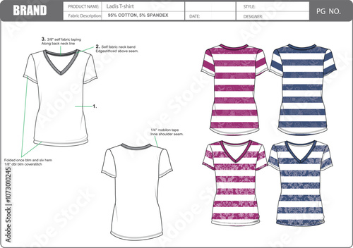 Ladies girls t-shirt Tech Pack design for manufacture