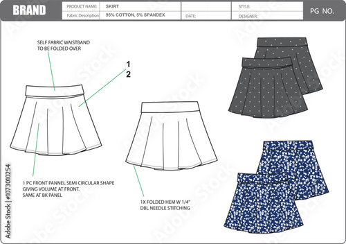 Tech Pack Grils Cotton Skirt for manufacture