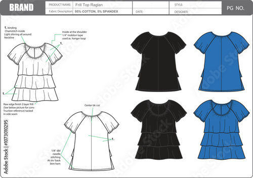 Ladies girls t-shirt Tech Pack design for manufacture photo