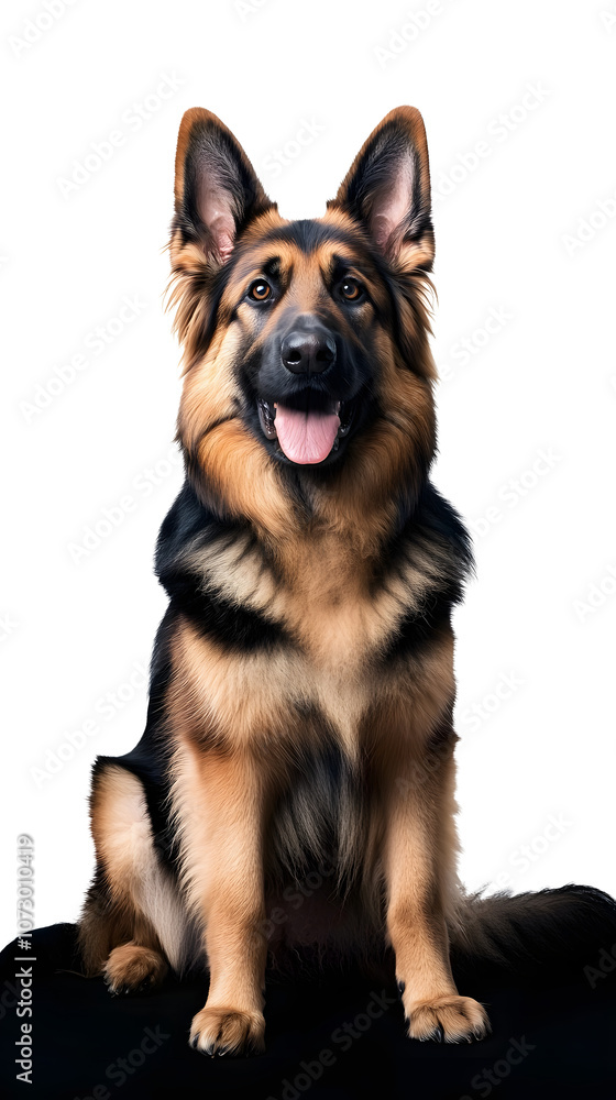 A cute german shepperd with brown and black fur sitting, isolated A cute german shepperd with brown and black fur sitting, isolated