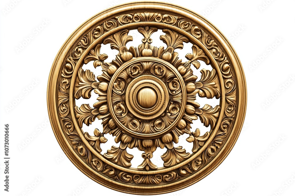 wood intricate carvings own in gold frame on white background wood intricate carvings own in gold frame on white background