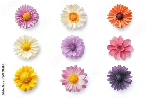 Colorful flower arrangements, white isolated background.