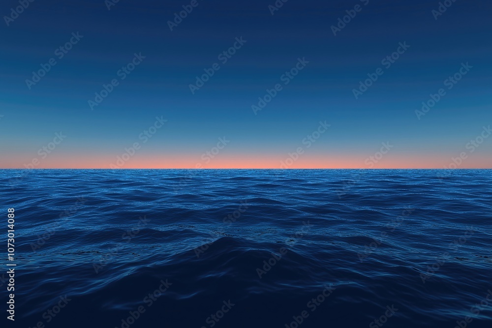 Fototapeta premium A deep blue ocean with whitecaps under a calm but colorful twilight sky.