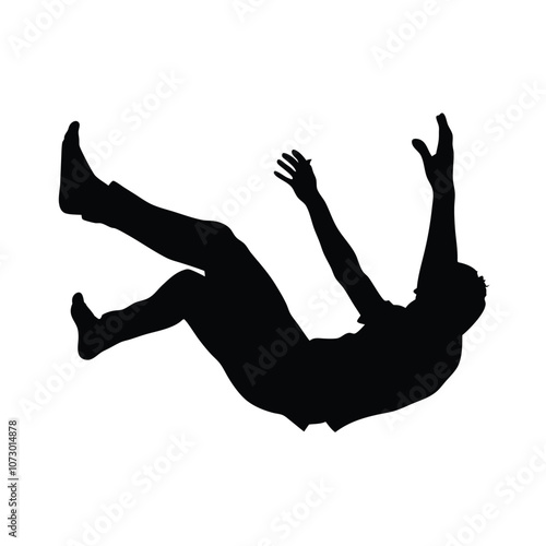 a man falling from sky into the air, vector silhouette, isolated white background