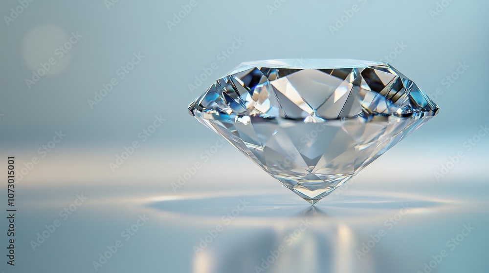 Stunning Close-Up of a Brilliant Diamond on a Soft Blue Background Stunning Close-Up of a Brilliant Diamond on a Soft Blue Background