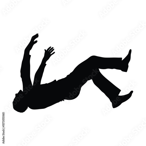a man falling from sky into the air, vector silhouette, isolated white background