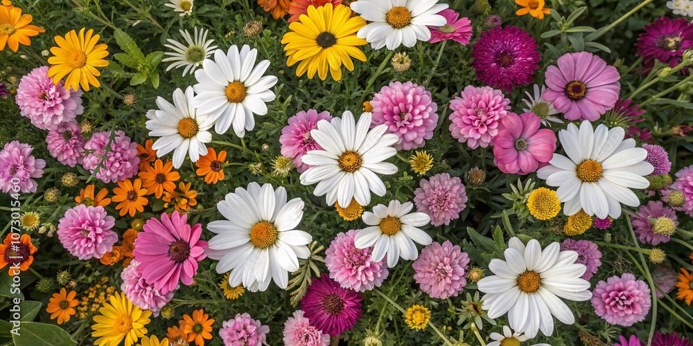 Aerial View of a Vibrant Floral Background Featuring Adorable Colorful Flowers in Bloom, Perfect for Nature Lovers and Floral Enthusiasts Seeking Beautiful Patterns Aerial View of a Vibrant Floral Background Featuring Adorable Colorful Flowers in Bloom, Perfect for Nature Lovers and Floral Enthusiasts Seeking Beautiful Patterns