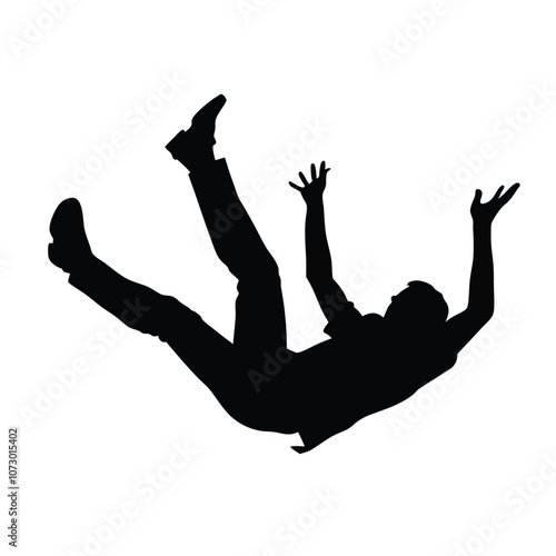 a man falling from sky into the air, vector silhouette, isolated white background