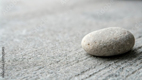 A smooth, grey stone rests on a rough, textured surface, a solitary object in a simple yet compelling scene.