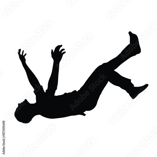 a man falling from sky into the air, vector silhouette, isolated white background