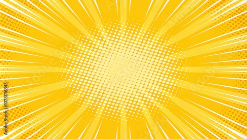 A Bold and Dynamic Comic Book Style Background with a Central Circular Pattern of White Dots on a Vibrant Yellow Radiating Design