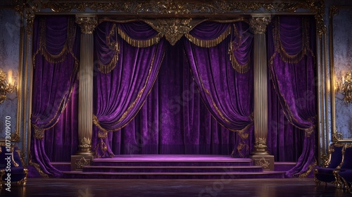 Purple Velvet Curtains and Stage with Gold Trim photo