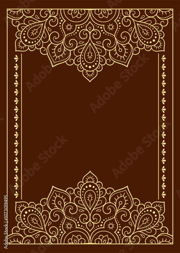 Frame in eastern tradition. Stylized with henna tattoos decorative pattern for decorating covers for book, notebook, casket, magazine, postcard and folder. Flower border in mehndi style.