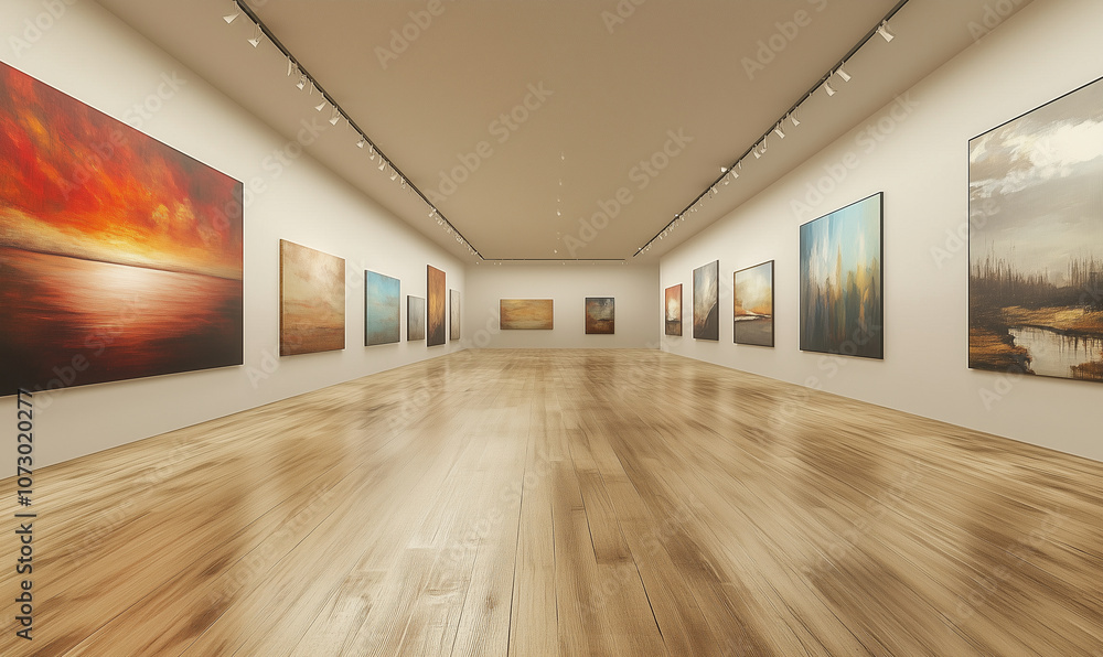 Fototapeta premium Art gallery, exhibition of paintings, generated ai