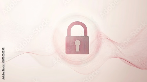 Pink padlock with digital waves on soft background