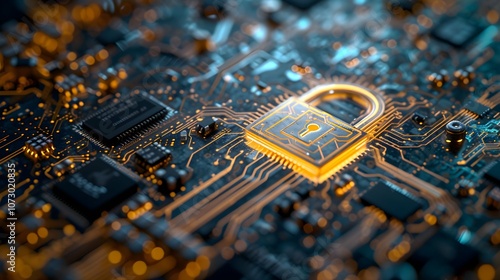 Wallpaper Mural Cyber security Concept of data security lock over a digital background, circuit boards, cyber defense technology . Torontodigital.ca