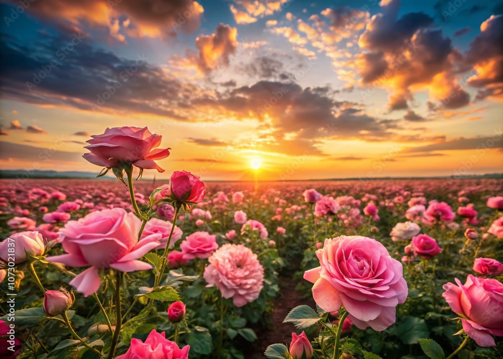 A Serene Sunset Over an Endless Field of Pink Roses, Bathed in Romantic Sunlight – Captivating Minimalist Photography of Nature's Beauty and Tranquility A Serene Sunset Over an Endless Field of Pink Roses, Bathed in Romantic Sunlight – Captivating Minimalist Photography of Nature's Beauty and Tranquility