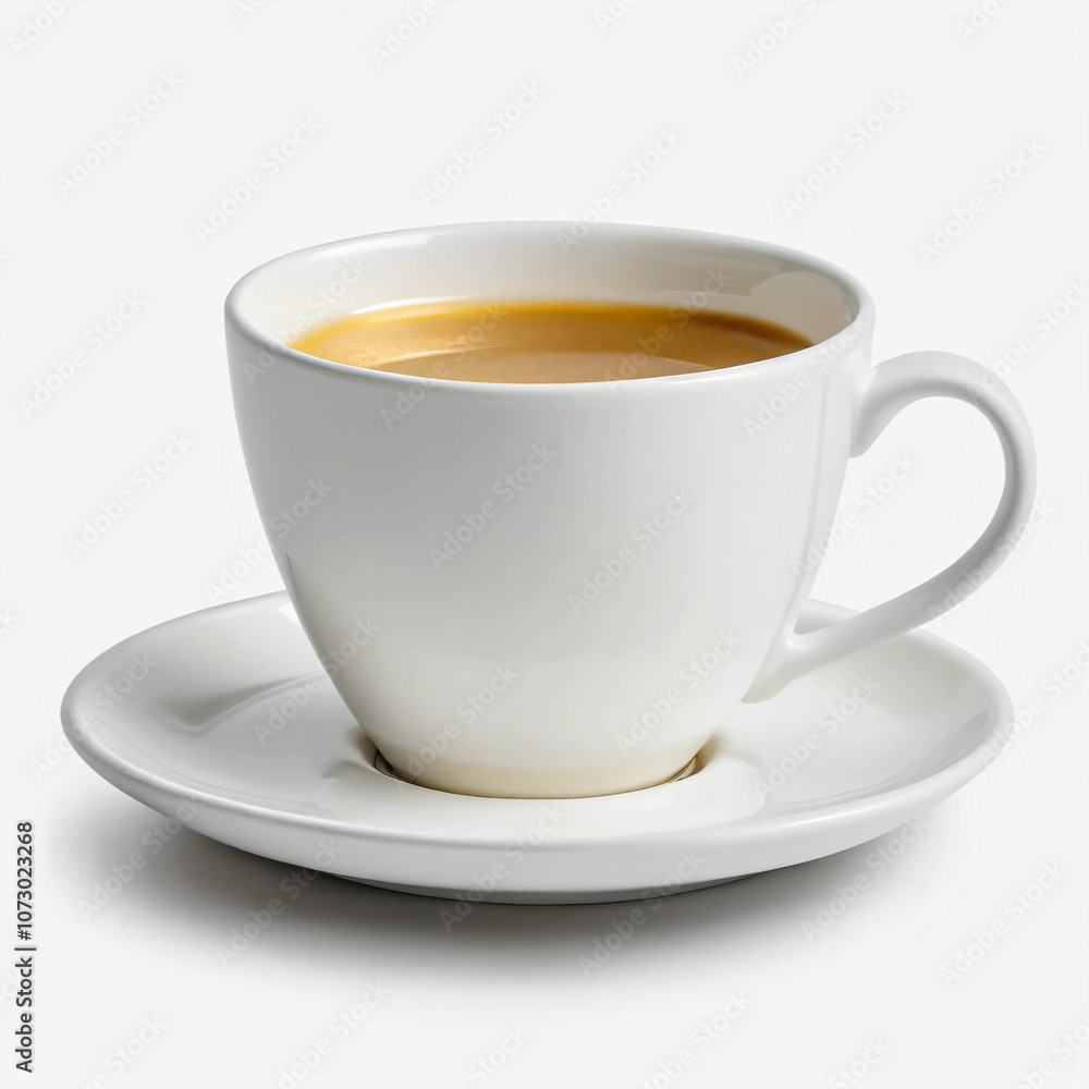 A cup of coffee on a saucer with a black rim, isolated on a white background. Perfect for coffee shop menus, food blogs, and beverage advertising. A cup of coffee on a saucer with a black rim, isolated on a white background. Perfect for coffee shop menus, food blogs, and beverage advertising.