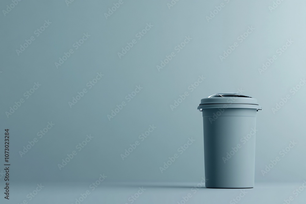 Minimalist 3D Render of Small Recycling Bin on Blue Background Minimalist 3D Render of Small Recycling Bin on Blue Background