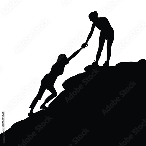 a man helping to other to climbing the mountain vector silhouette