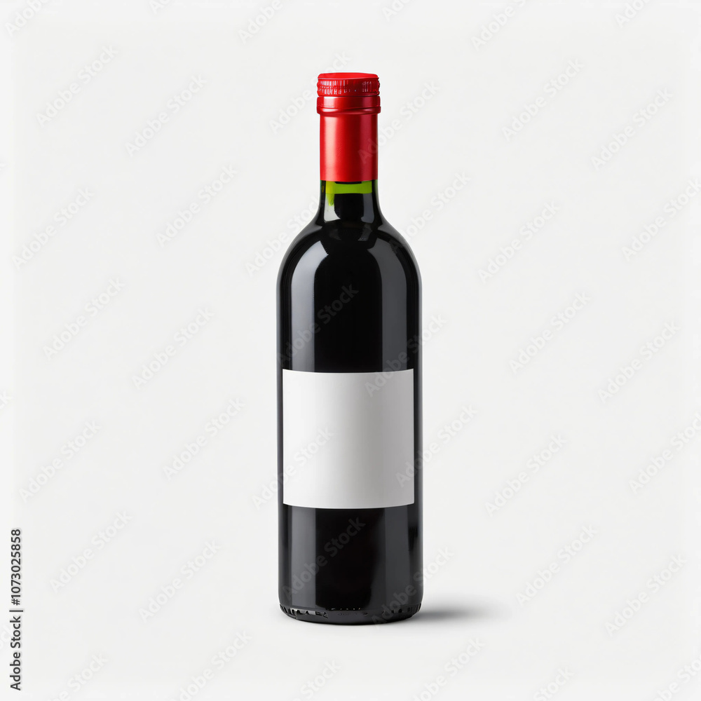 A sleek, minimalist design of a red wine bottle with a deep red color, a red screw cap, and a clean white background. Perfect for wine labels, product packaging, and advertising. A sleek, minimalist design of a red wine bottle with a deep red color, a red screw cap, and a clean white background. Perfect for wine labels, product packaging, and advertising.