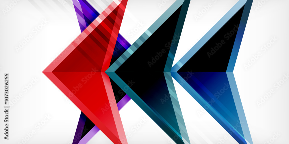 Arrows with 3d effect abstract background. Triangles on light grey backdrop Arrows with 3d effect abstract background. Triangles on light grey backdrop