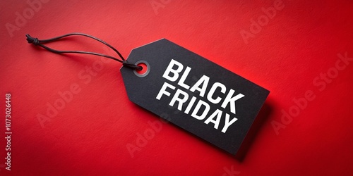 Black Tag Featuring "Black Friday" Text on a Vivid Red Background with Ample Copy Space for Promotional Use and Marketing Campaigns