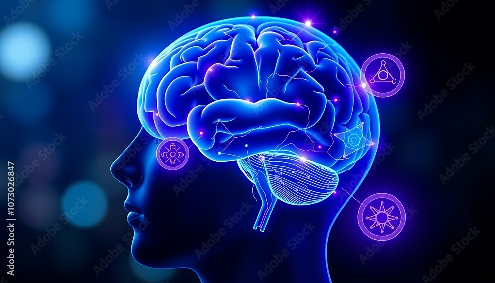 Fototapeta premium Human Brain with Abstract Symbols,