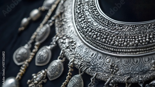 Detailed Silver Necklace with Intricate Designs photo