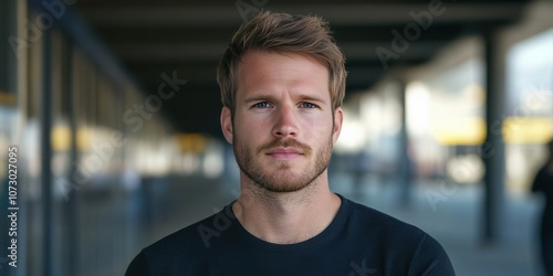 Confident Young Man with Stylish Hair in Urban Setting