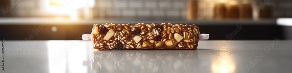 Caramel nut bar on modern kitchen counter, elegant backdrop Caramel nut bar on modern kitchen counter, elegant backdrop
