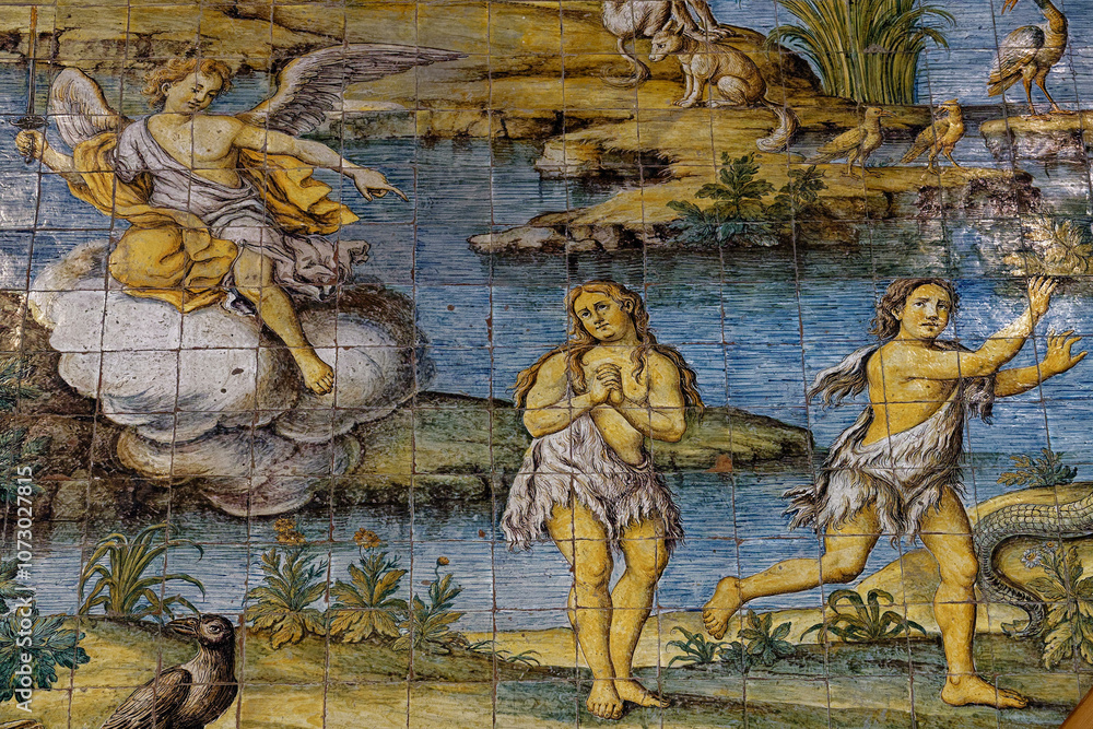Obraz premium Mosaic of Adam and Eve expelled from paradise. ...