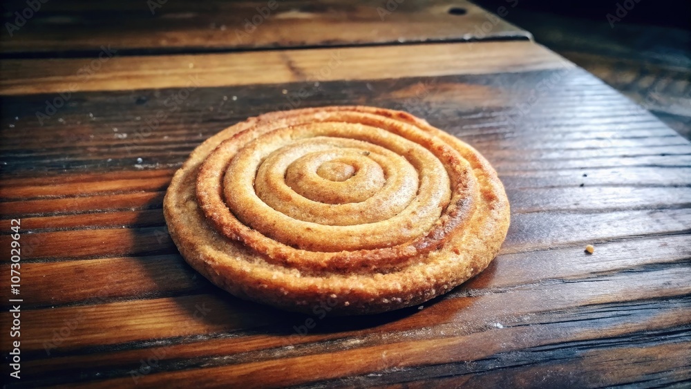 A single, perfectly formed, golden brown pastry rests upon a rustic wooden surface, showcasing the intricate details of its spiraled dough. A single, perfectly formed, golden brown pastry rests upon a rustic wooden surface, showcasing the intricate details of its spiraled dough.
