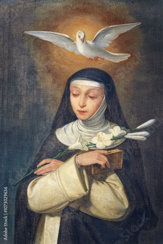 Painting of Saint Teresa of Avila or Sainte Thérèse d'Avila. Saint of the Roman Catholic Church. ...