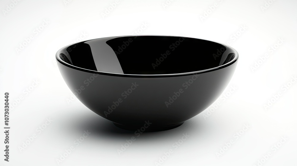 A shiny black bowl isolated on a pure white background, capturing its reflective surface and sophisticated look, suitable for modern kitchenware shots A shiny black bowl isolated on a pure white background, capturing its reflective surface and sophisticated look, suitable for modern kitchenware shots