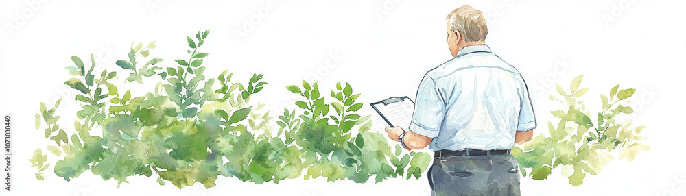 A man observes greenery while jotting notes on a clipboard, embodying themes of nature, research, and contemplation in a serene outdoor setting. A man observes greenery while jotting notes on a clipboard, embodying themes of nature, research, and contemplation in a serene outdoor setting.