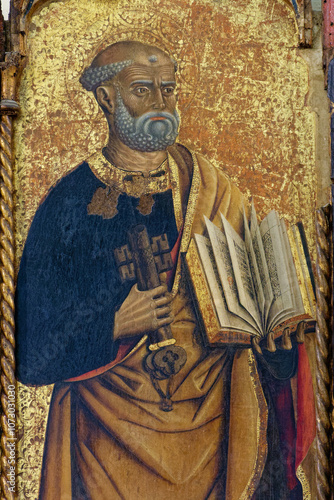 Painting (1472) of Saint Peter the apostle with the keys of the Church. .. photo