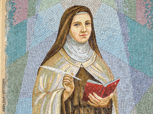 Mosaic of Saint Teresa of Avila or Sainte Thérèse d'Avila. Saint of the Roman Catholic Church. ...