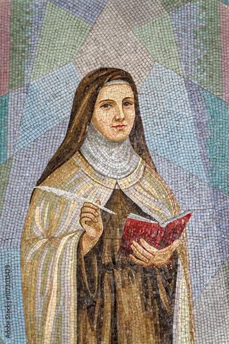 Mosaic of Saint Teresa of Avila or Sainte Thérèse d'Avila. Saint of the Roman Catholic Church. ...