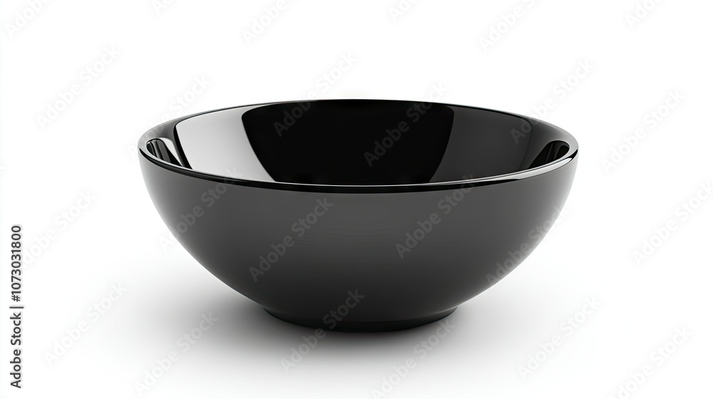 Black ceramic bowl isolated on a white background, emphasizing its sleek, polished surface and round shape, ideal for advertising modern tableware Black ceramic bowl isolated on a white background, emphasizing its sleek, polished surface and round shape, ideal for advertising modern tableware