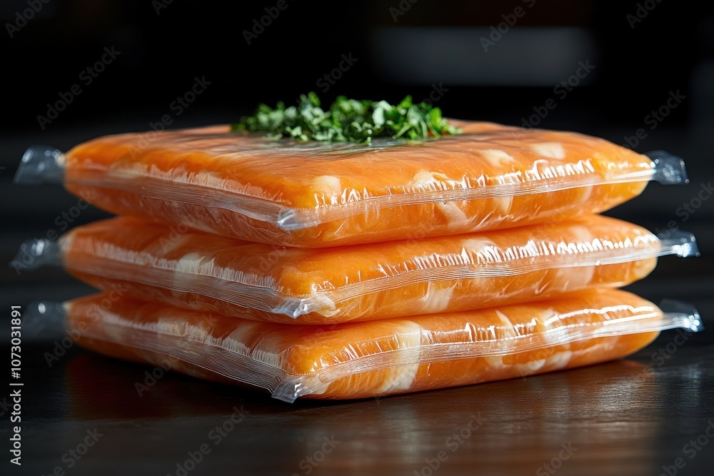 Stacked Orange Food in Vacuum Packaging Stacked Orange Food in Vacuum Packaging